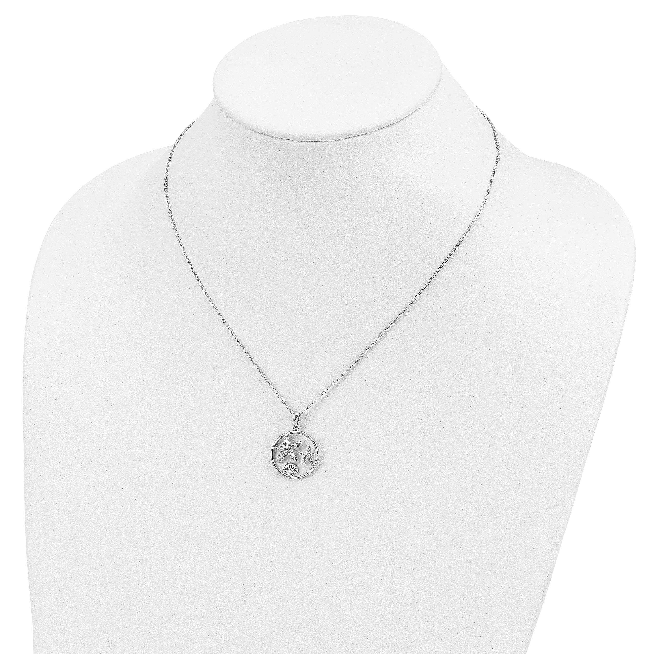 Cheryl M Sterling Silver Rhodium-plated Brilliant-cut CZ Sea Life Circle 16 Inch Necklace with 2 Inch Extender