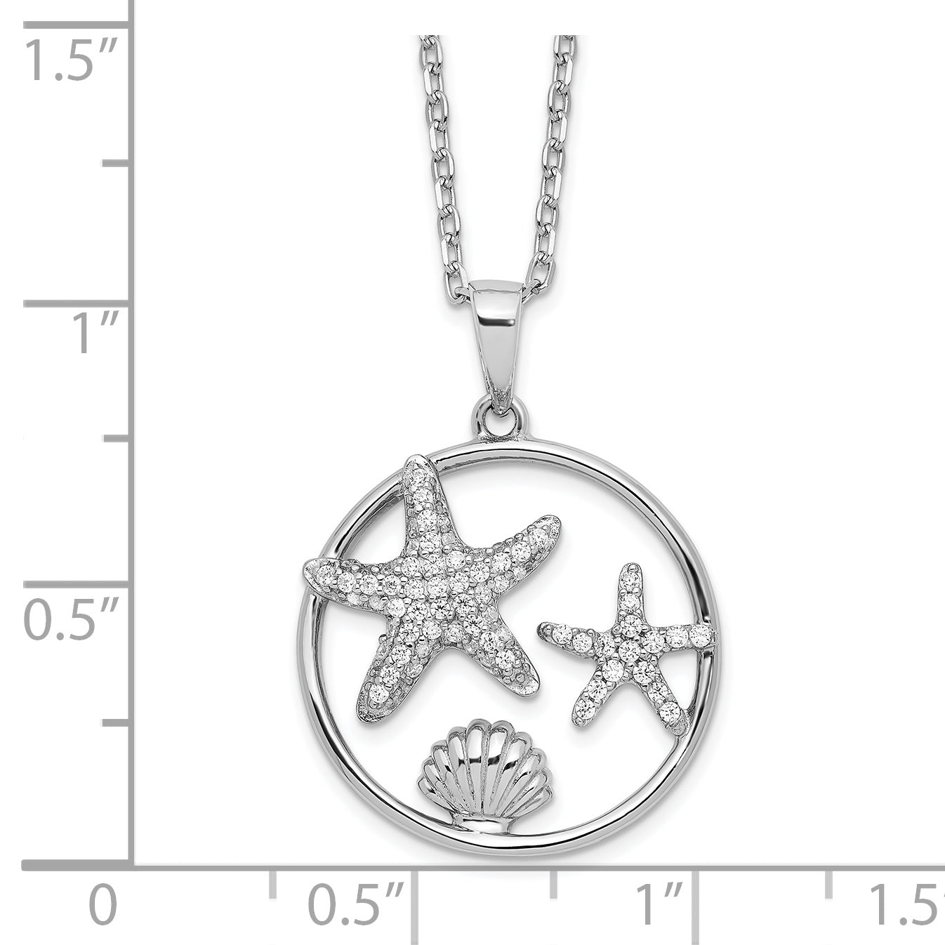 Cheryl M Sterling Silver Rhodium-plated Brilliant-cut CZ Sea Life Circle 16 Inch Necklace with 2 Inch Extender