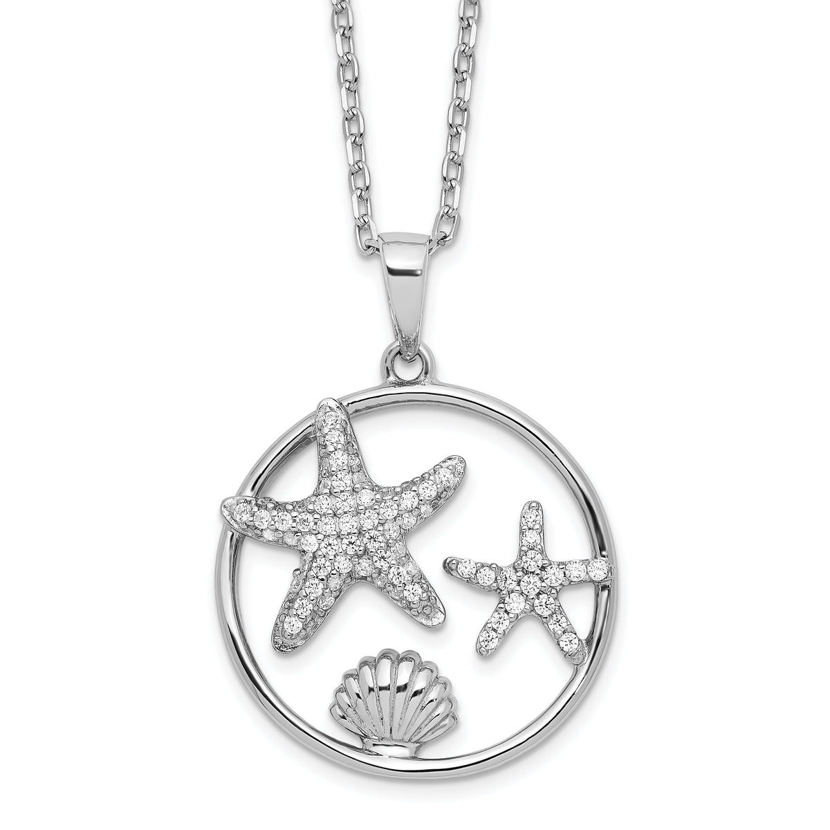 Cheryl M Sterling Silver Rhodium-plated Brilliant-cut CZ Sea Life Circle 16 Inch Necklace with 2 Inch Extender