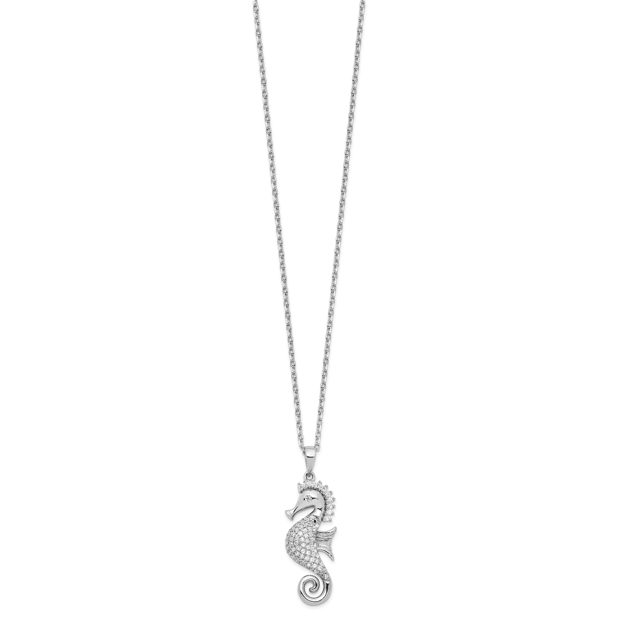 Cheryl M Sterling Silver Rhodium-plated Brilliant-cut CZ Seahorse 16 Inch Necklace with 2 Inch Extender