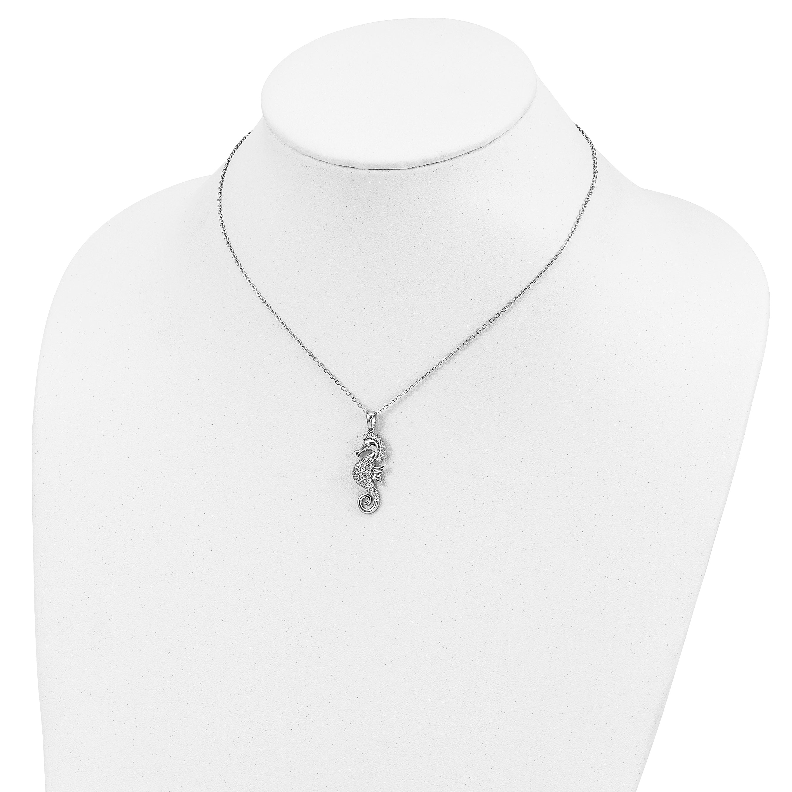 Cheryl M Sterling Silver Rhodium-plated Brilliant-cut CZ Seahorse 16 Inch Necklace with 2 Inch Extender