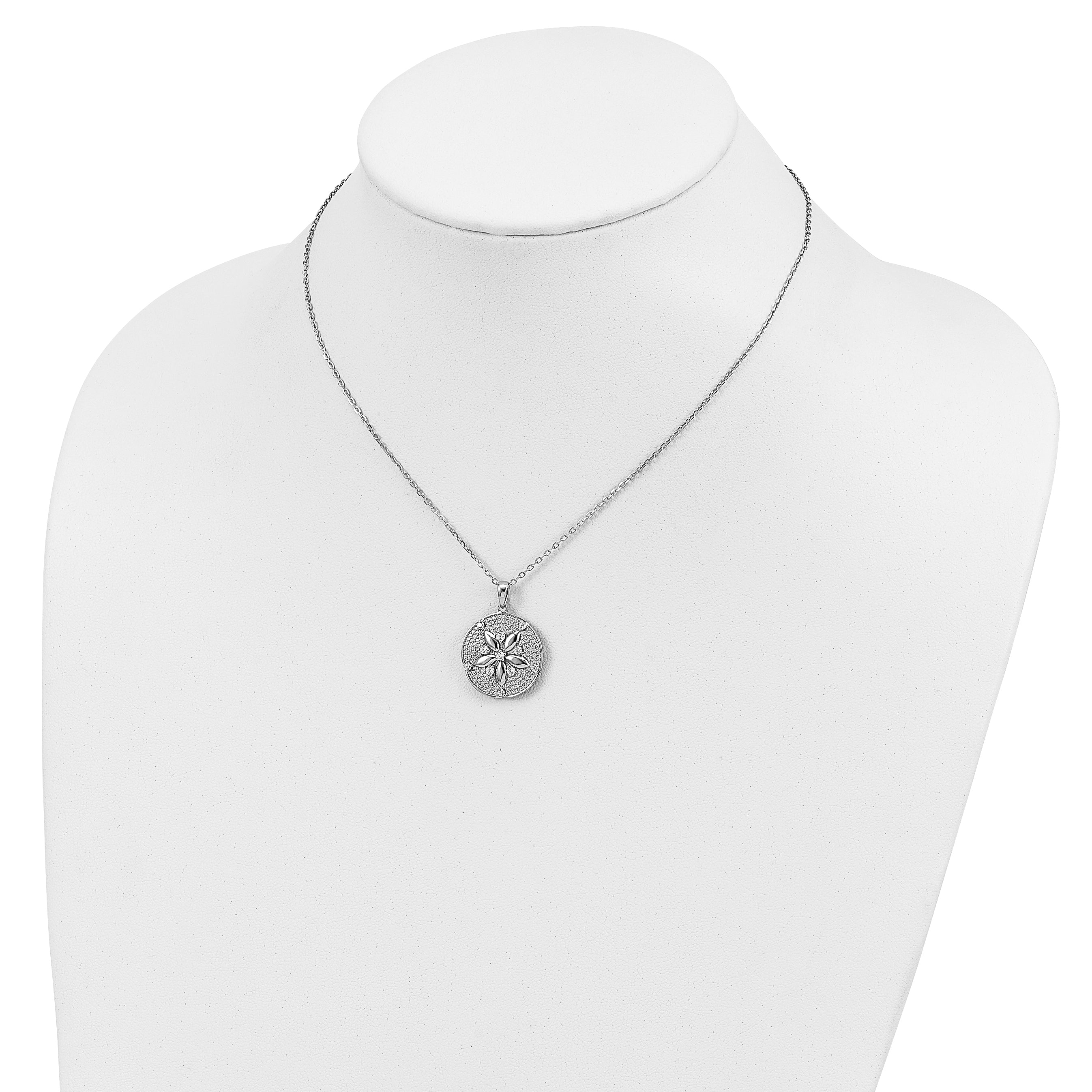 Cheryl M Sterling Silver Rhodium-plated Brilliant-cut Pave CZ Sand Dollar 16 Inch Necklace with 2 Inch Extender