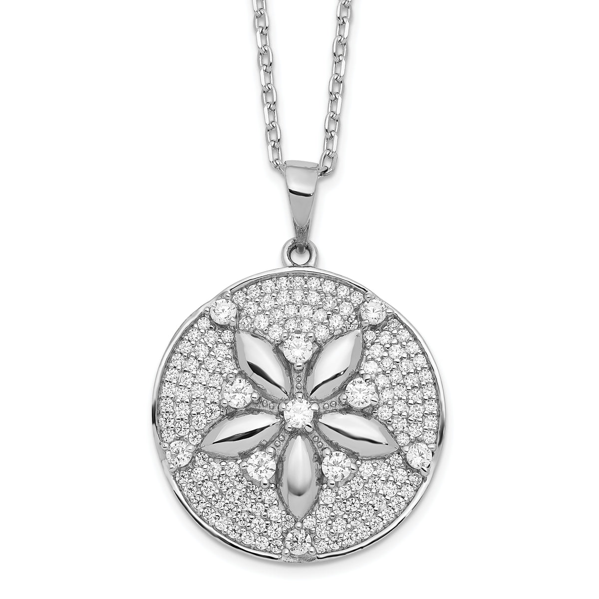 Cheryl M Sterling Silver Rhodium-plated Brilliant-cut Pave CZ Sand Dollar 16 Inch Necklace with 2 Inch Extender