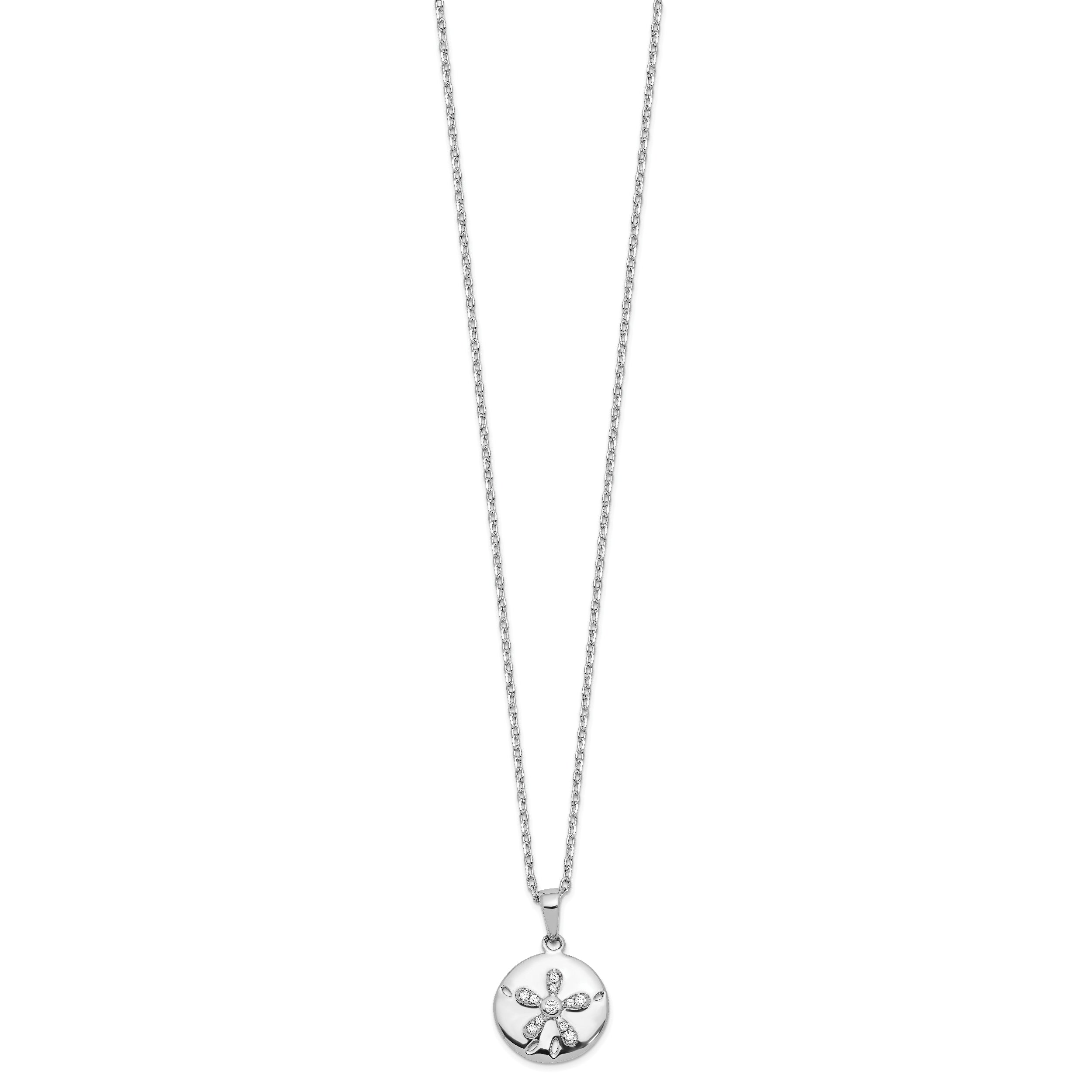 Cheryl M Sterling Silver Rhodium-plated Brilliant-cut CZ Sand Dollar 16 Inch Necklace with 2 Inch Extender