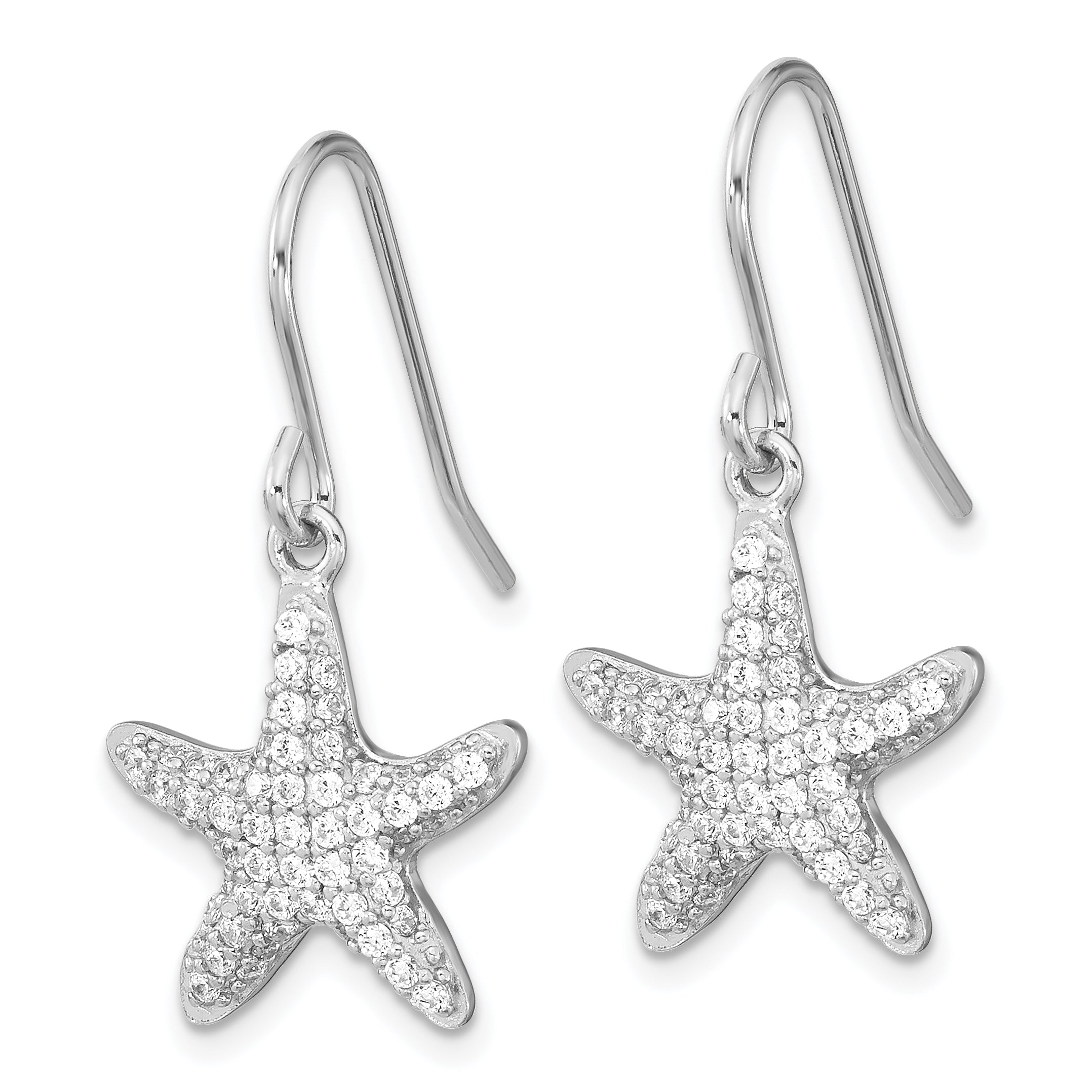 Cheryl M Sterling Silver Rhodium-plated Brilliant-cut Pave CZ Starfish Shepherd Hook Dangle Earrings