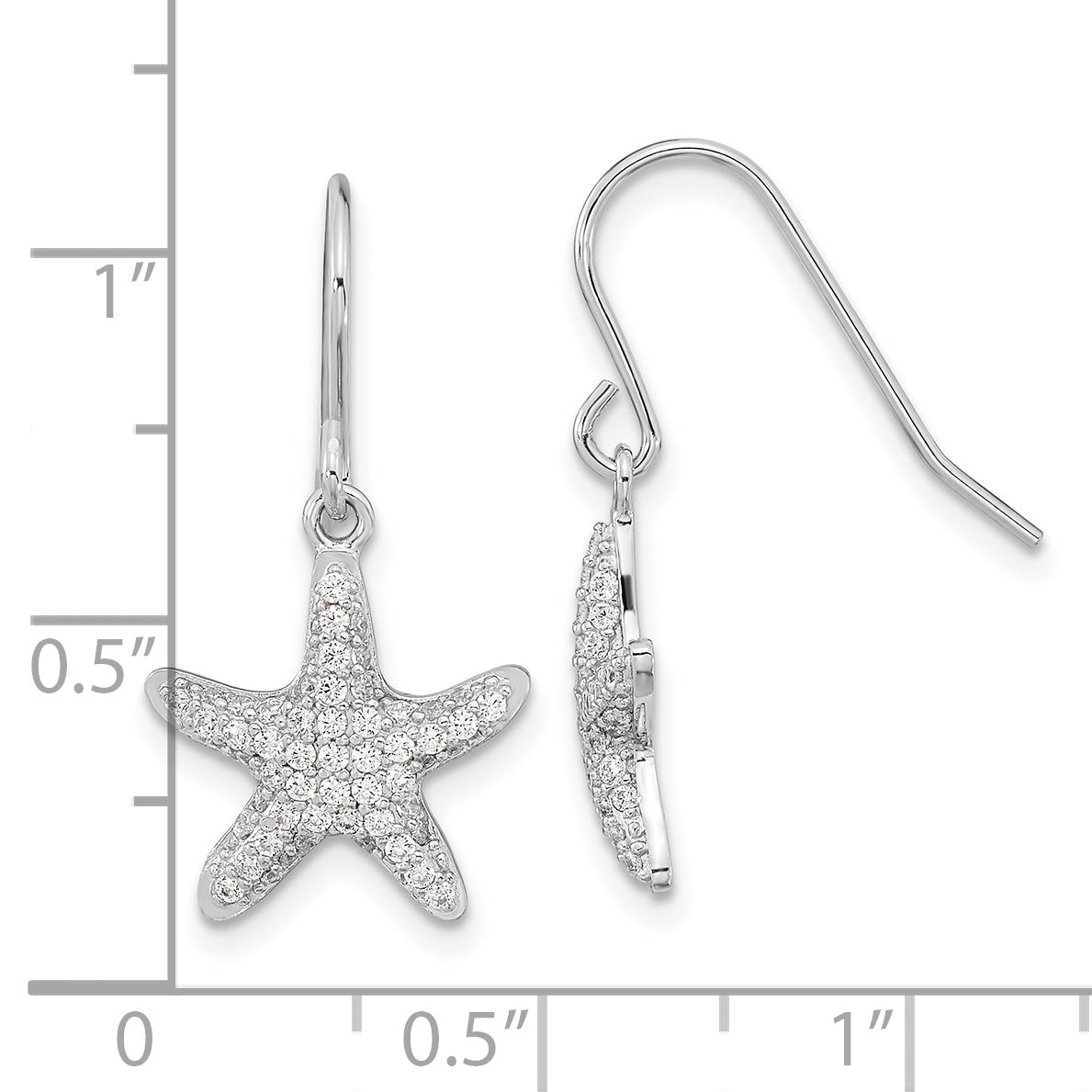 Cheryl M Sterling Silver Rhodium-plated Brilliant-cut Pave CZ Starfish Shepherd Hook Dangle Earrings