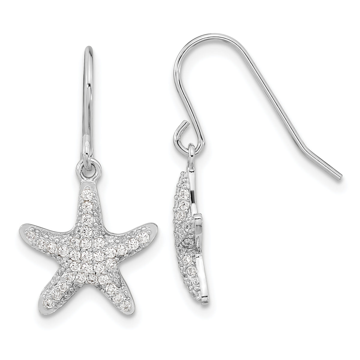 Cheryl M Sterling Silver Rhodium-plated Brilliant-cut Pave CZ Starfish Shepherd Hook Dangle Earrings