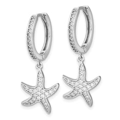 Cheryl M Sterling Silver Rhodium-plated Brilliant-cut CZ Starfish Hoop Dangle Earrings