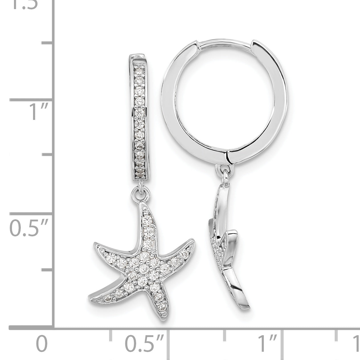 Cheryl M Sterling Silver Rhodium-plated Brilliant-cut CZ Starfish Hoop Dangle Earrings