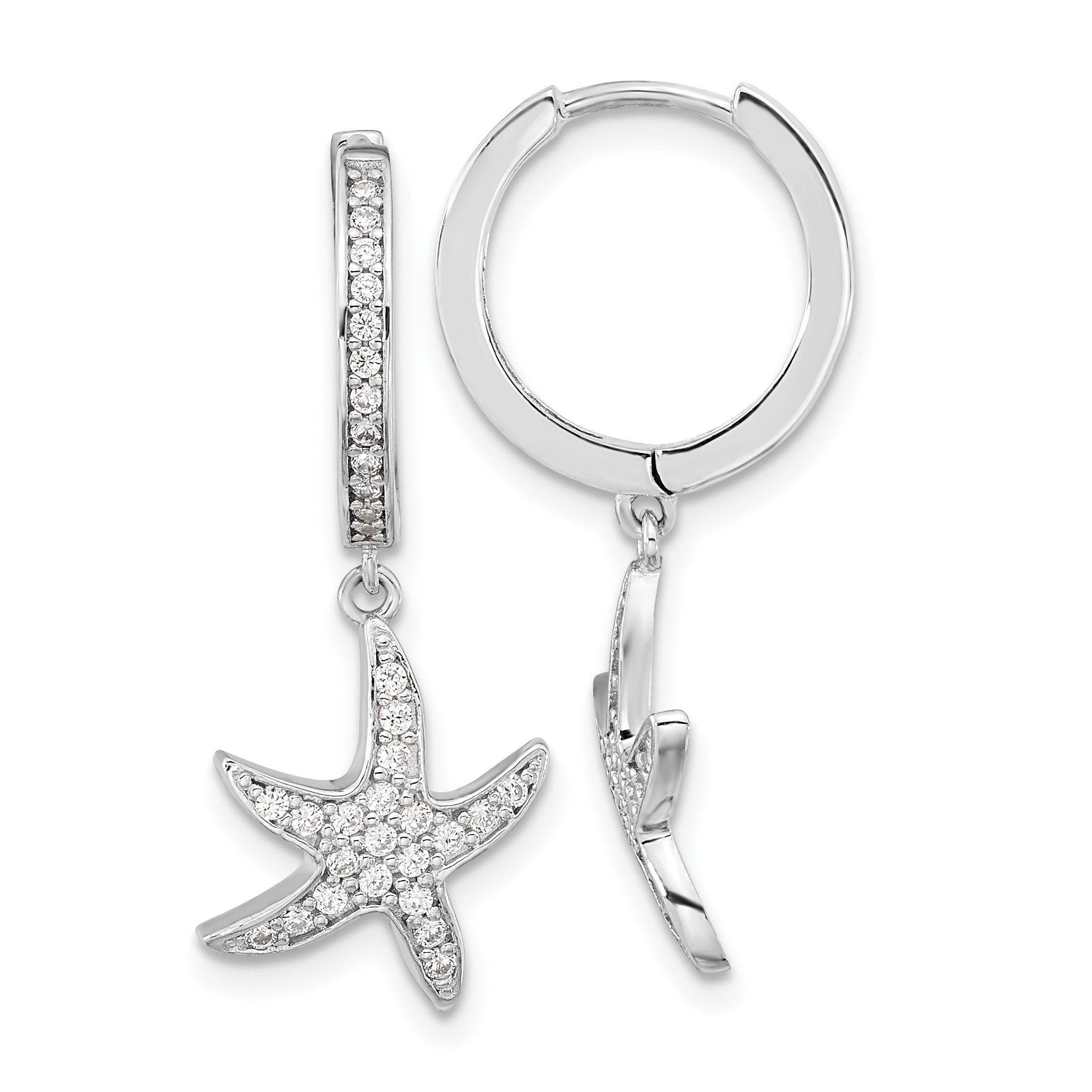 Cheryl M Sterling Silver Rhodium-plated Brilliant-cut CZ Starfish Hoop Dangle Earrings