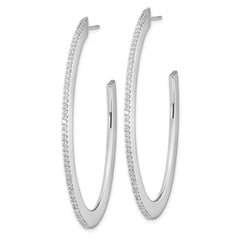 Cheryl M Sterling Silver Rhodium-plated Brilliant-cut CZ Oval Shaped Post J-Hoop Earrings