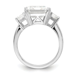 Cheryl M Sterling Silver Rhodium-plated Fancy Emerald-cut and Brilliant-cut CZ 3 Stone Ring