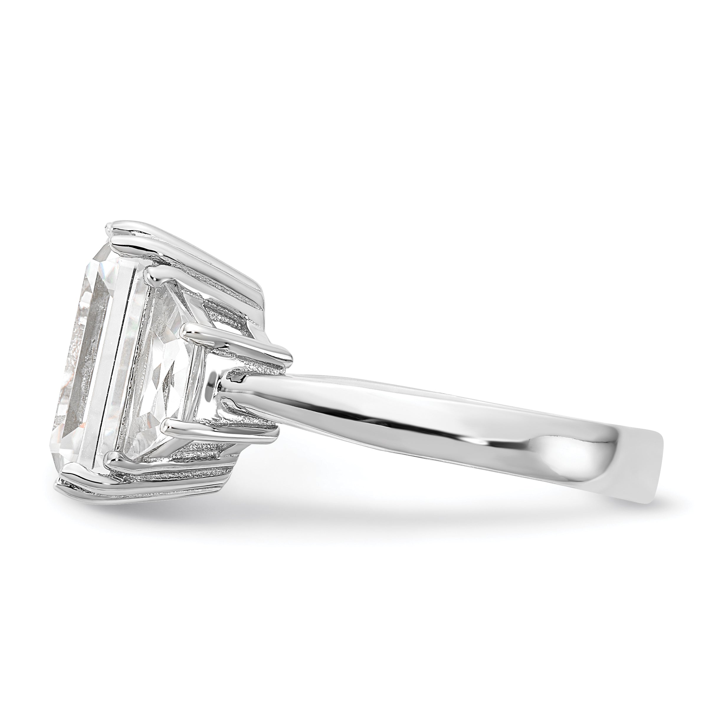 Cheryl M Sterling Silver Rhodium-plated Fancy Emerald-cut and Brilliant-cut CZ 3 Stone Ring