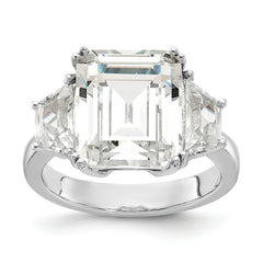 Cheryl M Sterling Silver Rhodium-plated Fancy Emerald-cut and Brilliant-cut CZ 3 Stone Ring