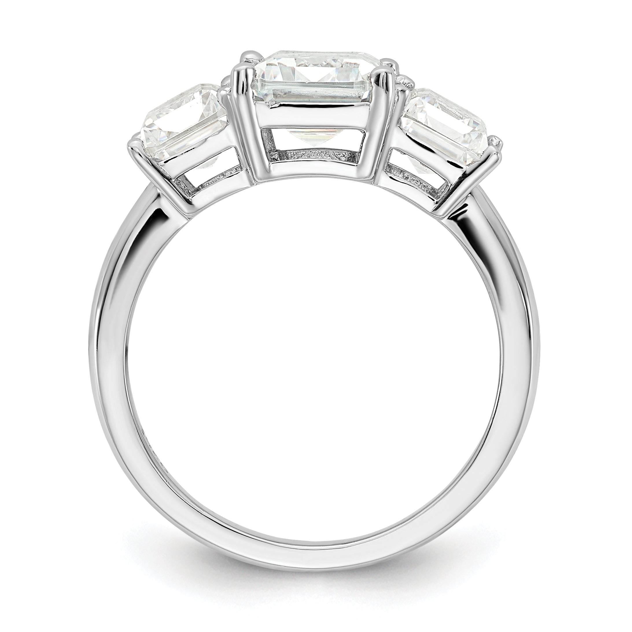 Cheryl M Sterling Silver Rhodium-plated Emerald-cut CZ 3 Stone Ring