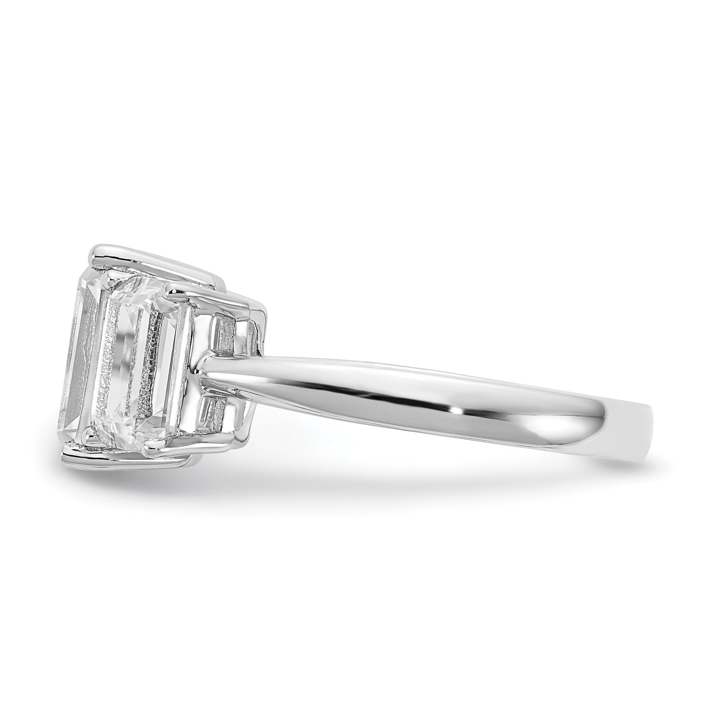 Cheryl M Sterling Silver Rhodium-plated Emerald-cut CZ 3 Stone Ring