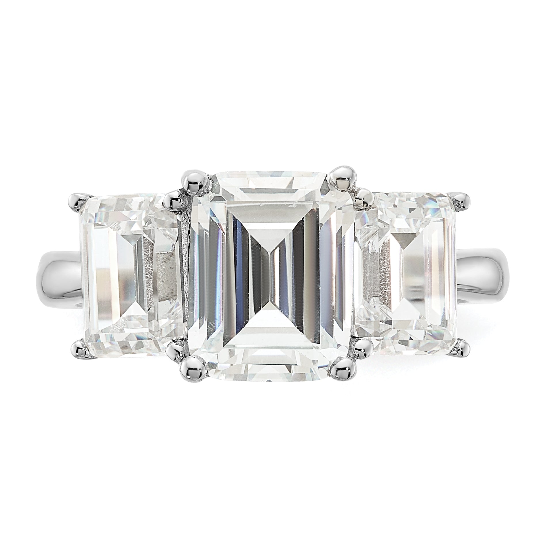 Cheryl M Sterling Silver Rhodium-plated Emerald-cut CZ 3 Stone Ring