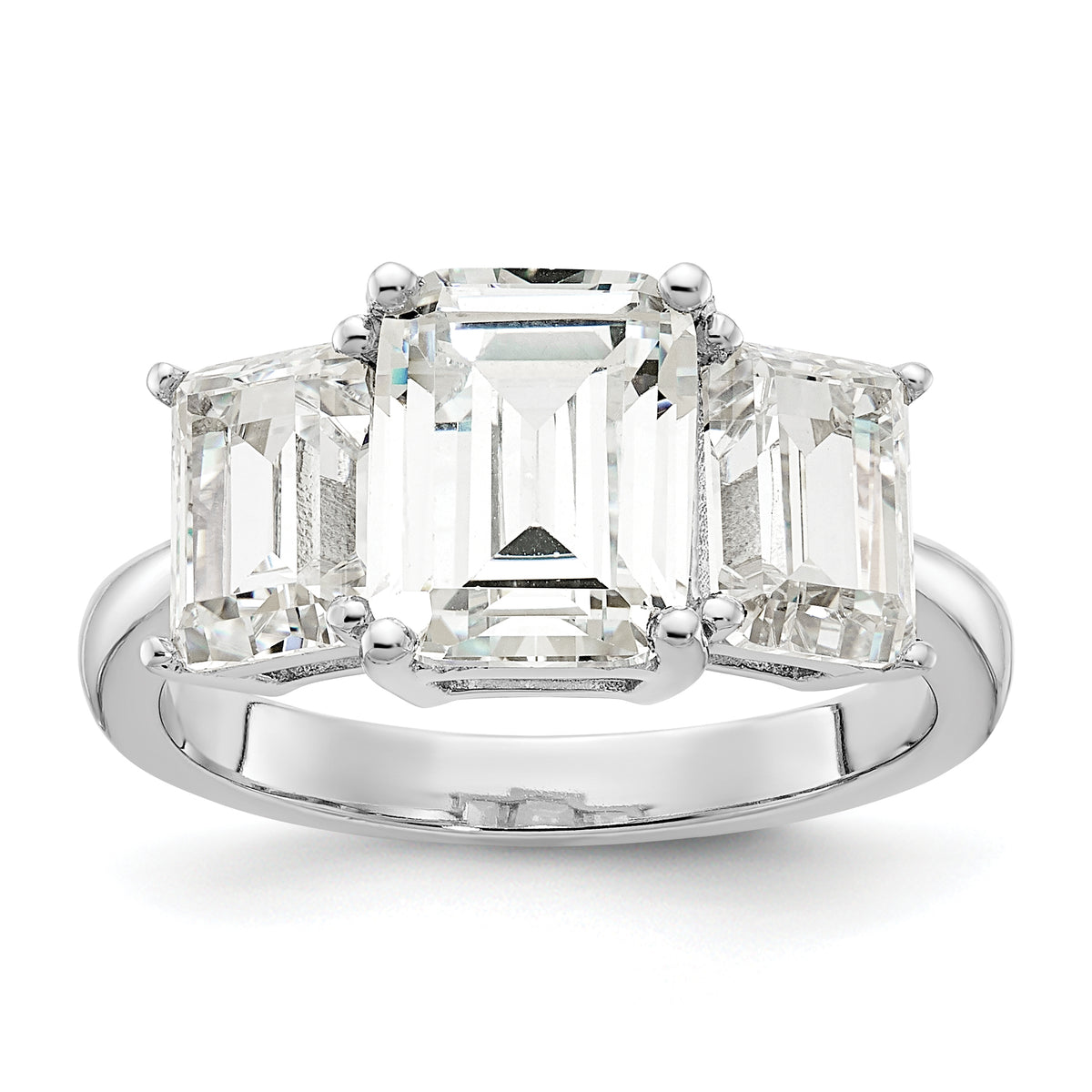 Cheryl M Sterling Silver Rhodium-plated Emerald-cut CZ 3 Stone Ring