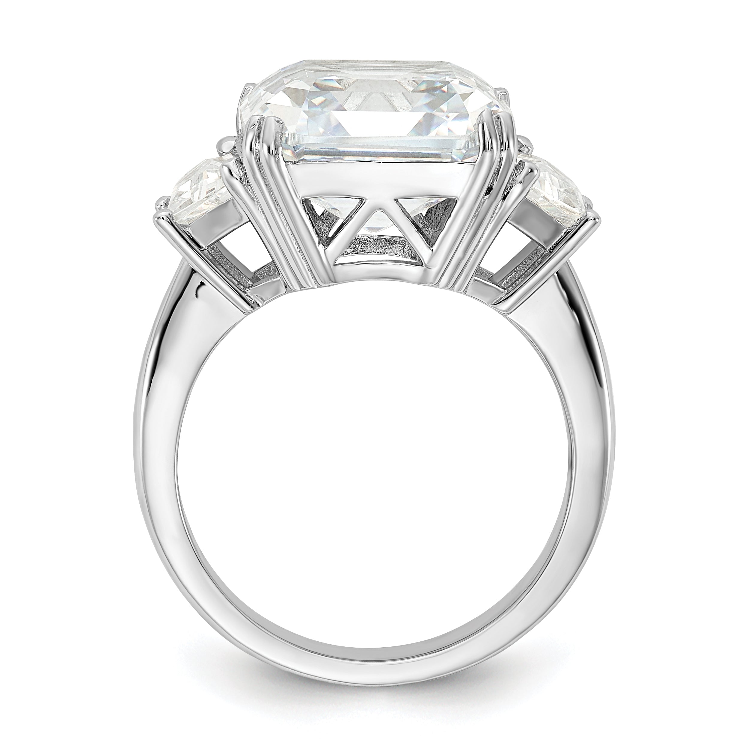 Cheryl M Sterling Silver Rhodium-plated Asscher-cut and Brilliant-cut CZ 3 Stone Ring