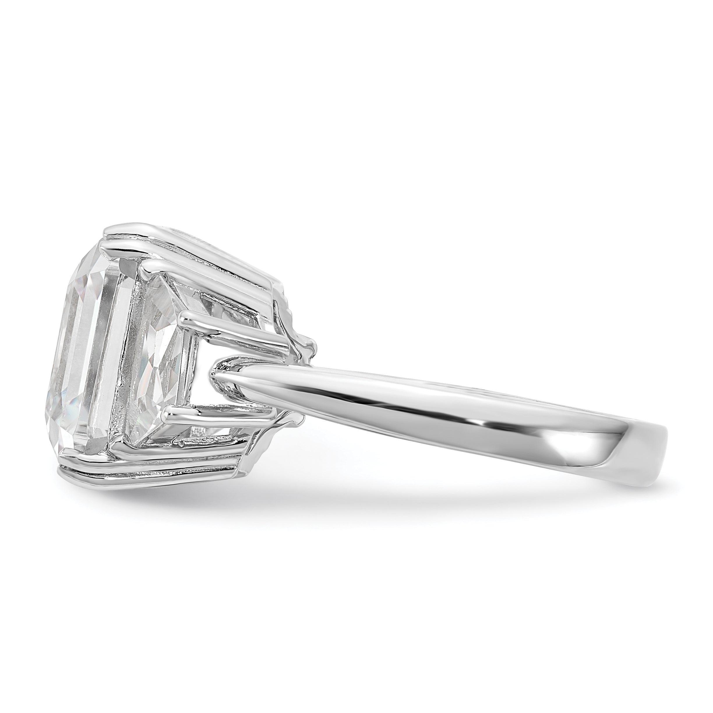 Cheryl M Sterling Silver Rhodium-plated Asscher-cut and Brilliant-cut CZ 3 Stone Ring