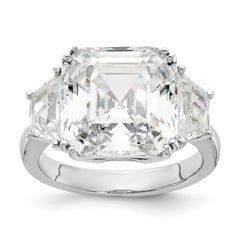 Cheryl M Sterling Silver Rhodium-plated Asscher-cut and Brilliant-cut CZ 3 Stone Ring