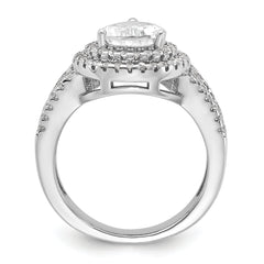 Cheryl M Sterling Silver Rhodium-plated Brilliant-cut Pear CZ Double Halo Ring