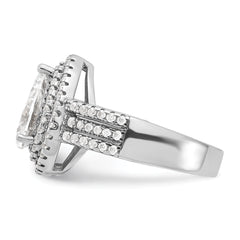 Cheryl M Sterling Silver Rhodium-plated Brilliant-cut Pear CZ Double Halo Ring