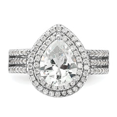 Cheryl M Sterling Silver Rhodium-plated Brilliant-cut Pear CZ Double Halo Ring