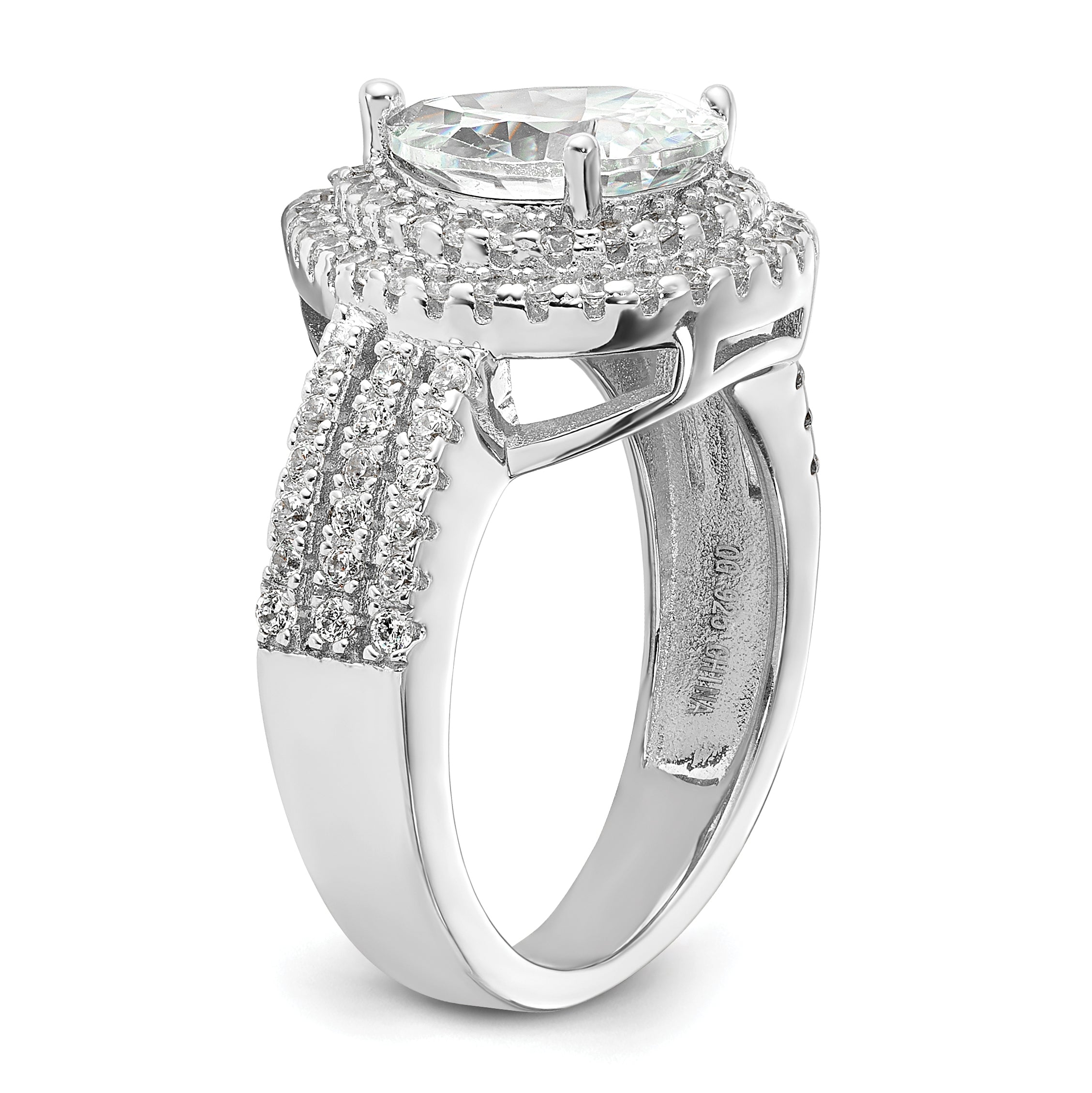 Cheryl M Sterling Silver Rhodium-plated Brilliant-cut Pear CZ Double Halo Ring