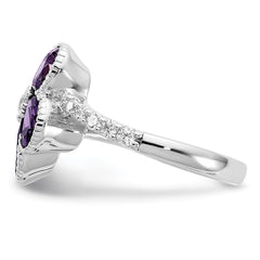 Cheryl M Sterling Silver Rhodium-plated Purple and White Brilliant-cut CZ Flower Ring