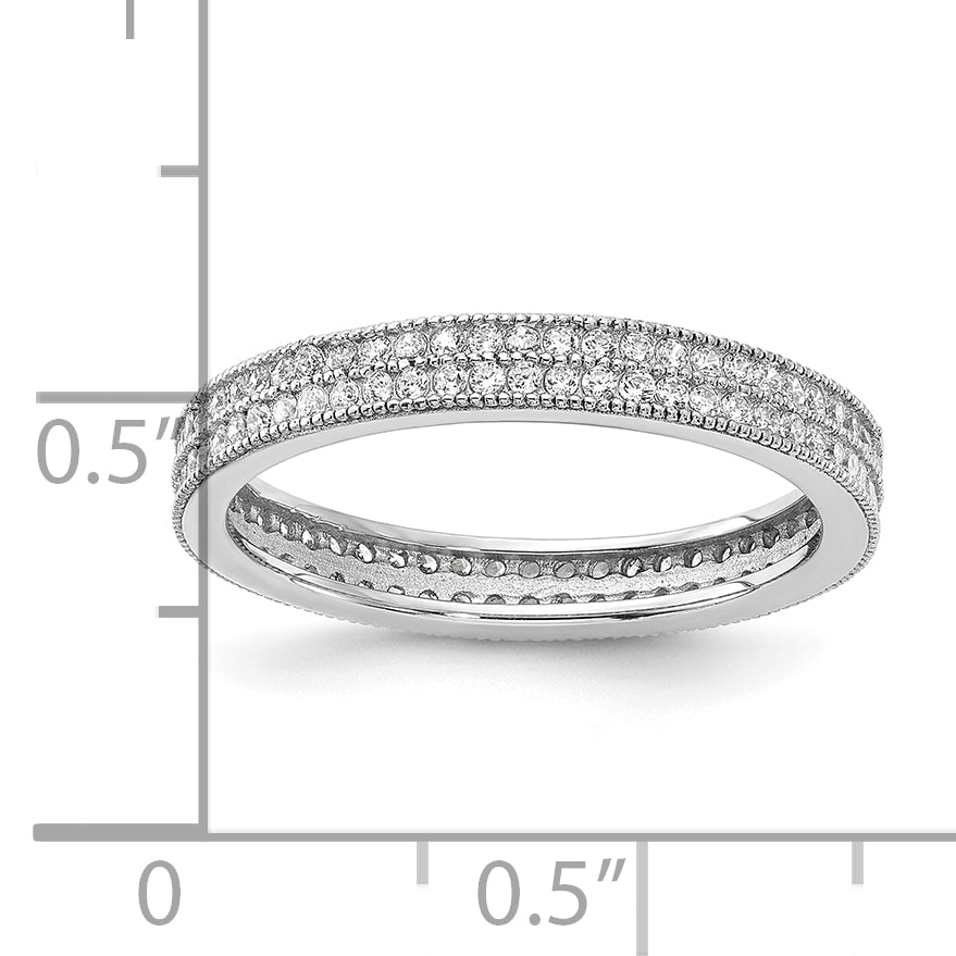 Cheryl M Sterling Silver Rhodium-plated Brilliant-cut CZ Two Row Eternity Ring