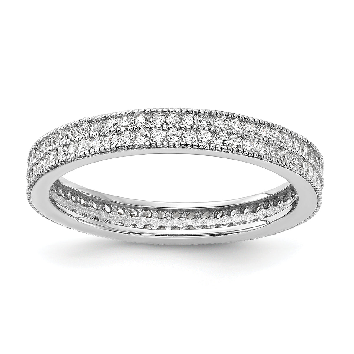 Cheryl M Sterling Silver Rhodium-plated Brilliant-cut CZ Two Row Eternity Ring