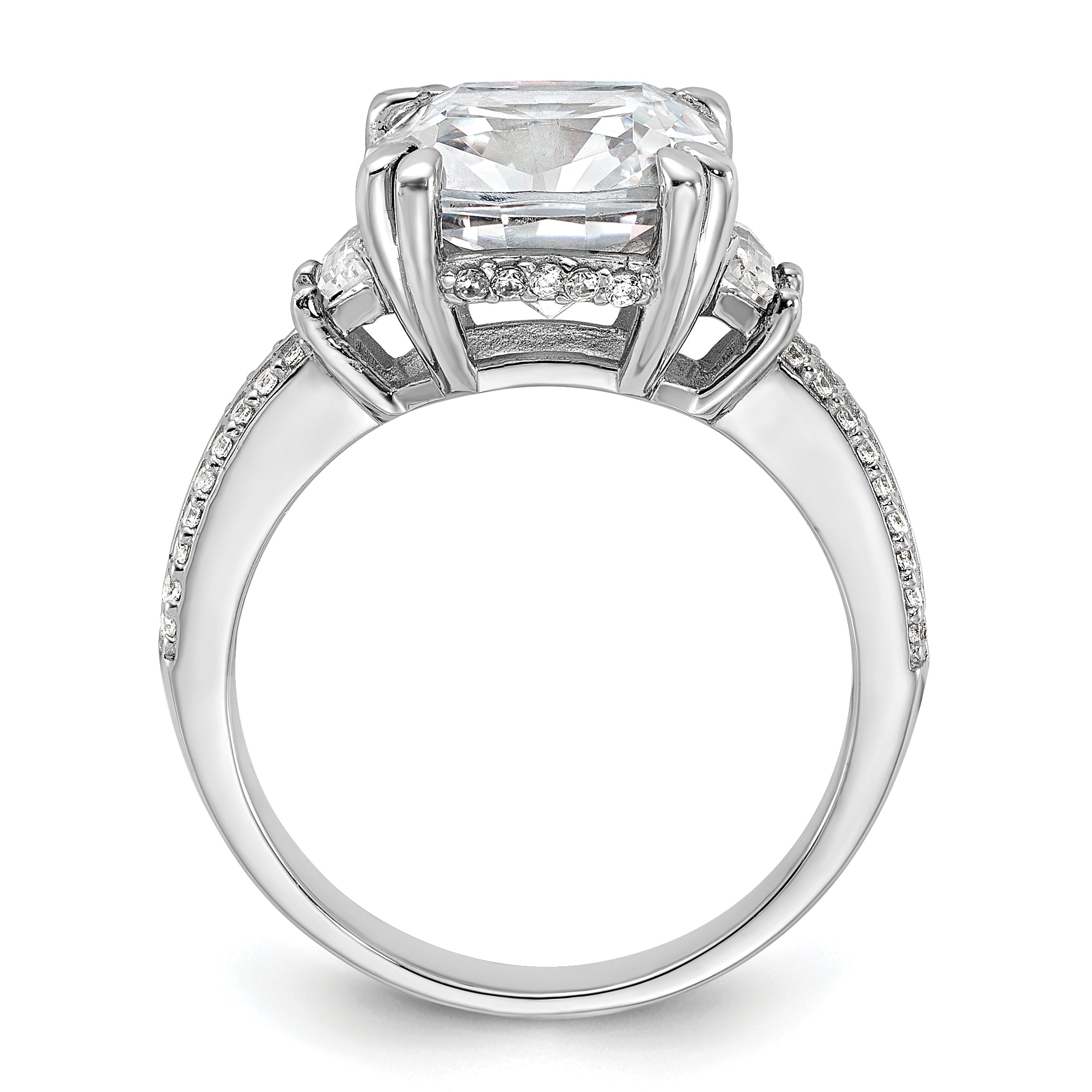 Cheryl M Sterling Silver Rhodium-plated Fancy Cushion-cut Baguette-cut and Brilliant-cut CZ Ring