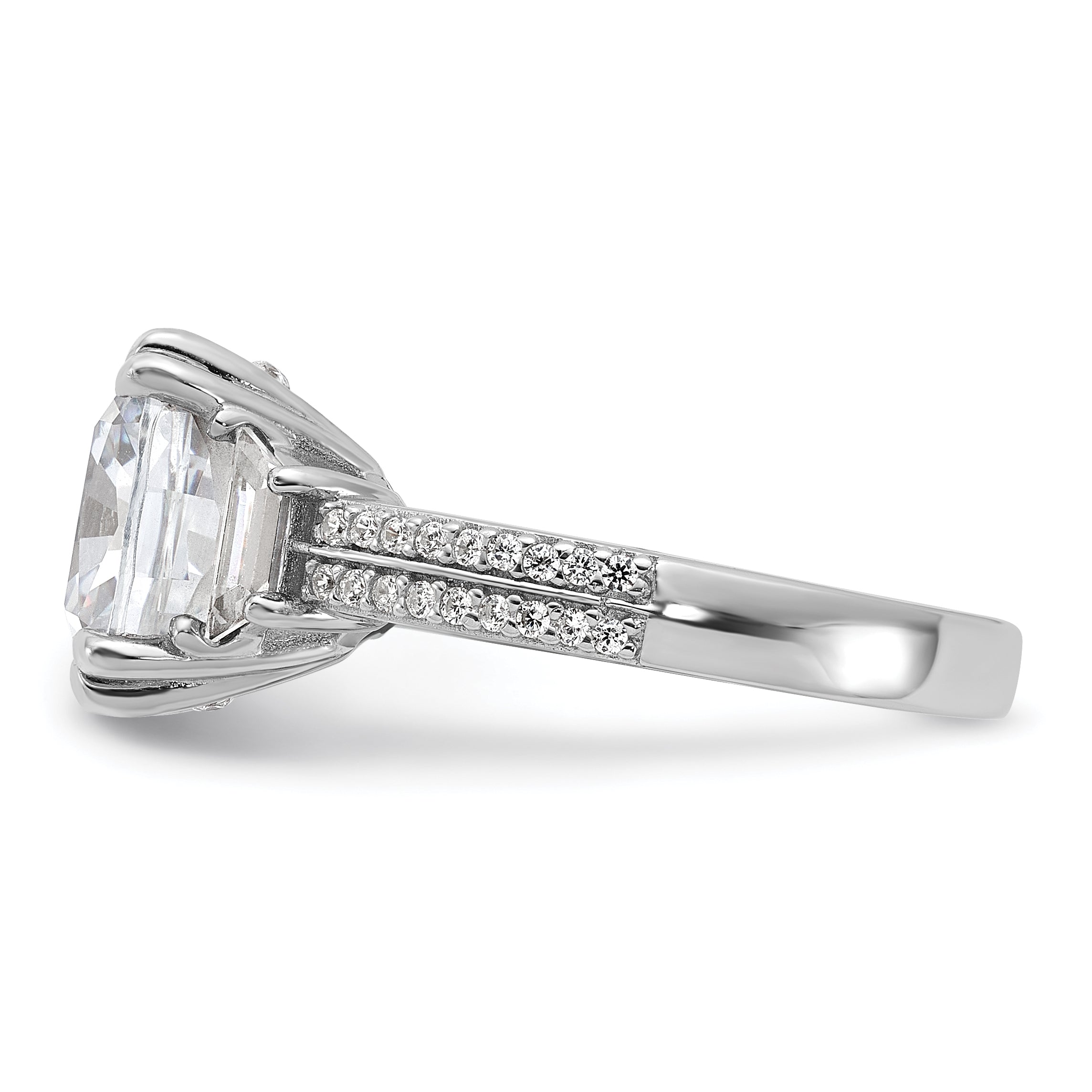 Cheryl M Sterling Silver Rhodium-plated Fancy Cushion-cut Baguette-cut and Brilliant-cut CZ Ring