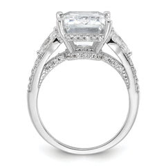 Cheryl M Sterling Silver Rhodium-plated Fancy Emerald-cut and Brilliant-cut CZ Ring