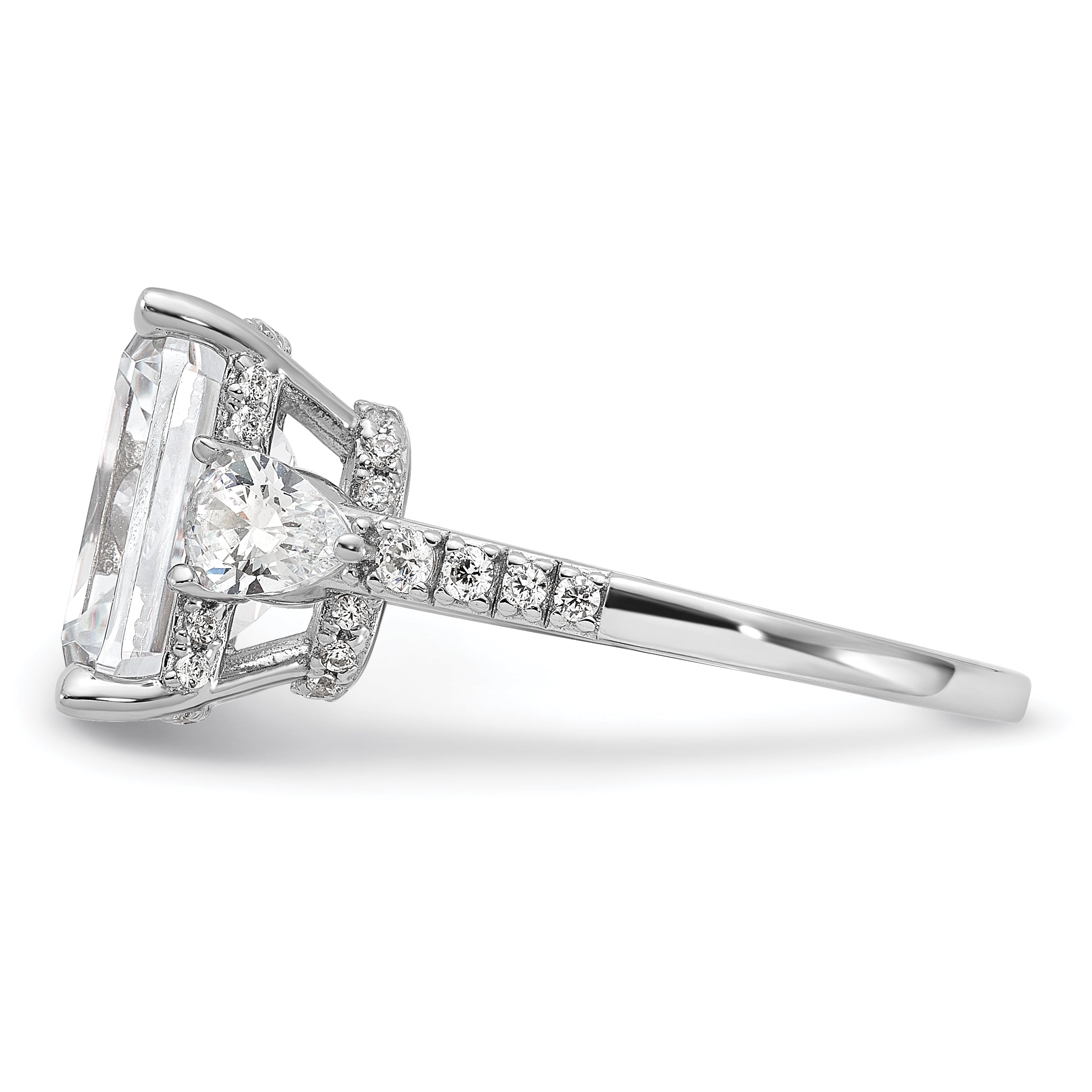 Cheryl M Sterling Silver Rhodium-plated Fancy Emerald-cut and Brilliant-cut CZ Ring