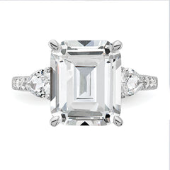 Cheryl M Sterling Silver Rhodium-plated Fancy Emerald-cut and Brilliant-cut CZ Ring