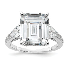 Cheryl M Sterling Silver Rhodium-plated Fancy Emerald-cut and Brilliant-cut CZ Ring