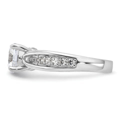 Cheryl M Sterling Silver Rhodium-plated Brilliant-cut 7.5mm Round CZ with Side Stones Fashion Ring