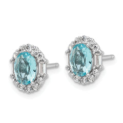 Cheryl M Sterling Silver Rhodium-plated Blue & White Brilliant-cut and Emerald-cut CZ Oval Post Earrings