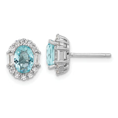 Cheryl M Sterling Silver Rhodium-plated Blue & White Brilliant-cut and Emerald-cut CZ Oval Post Earrings