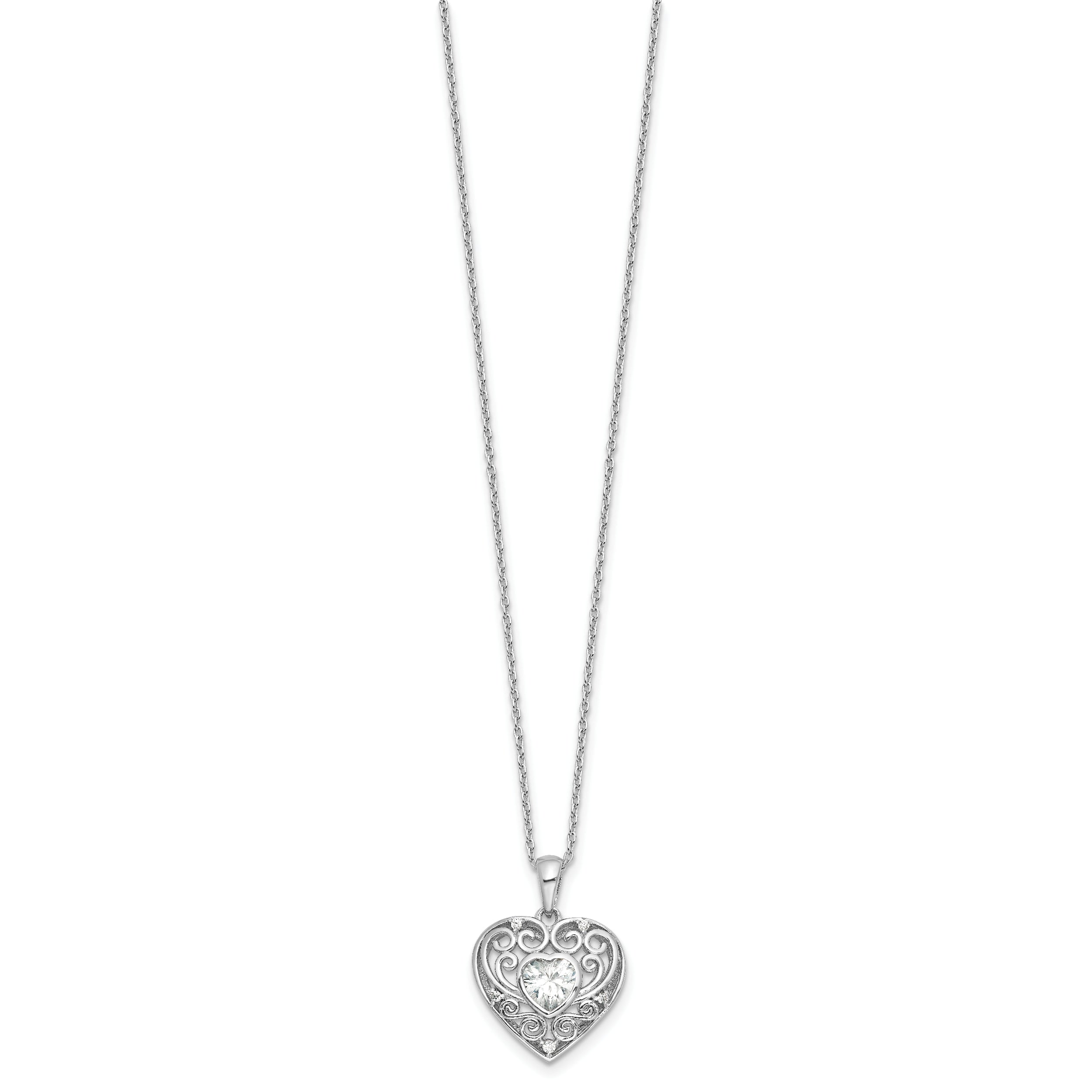 Cheryl M Sterling Silver Rhodium-plated Brilliant-cut CZ Heart 18 Inch Necklace with 2 Inch Extender