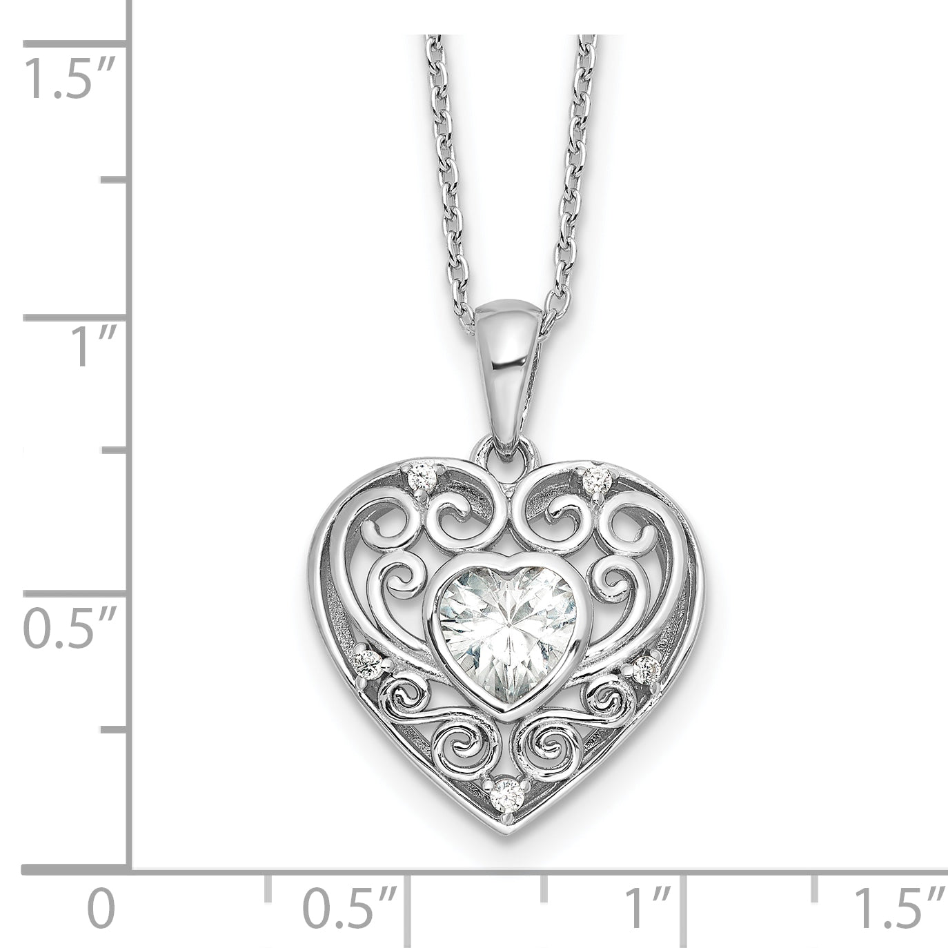 Cheryl M Sterling Silver Rhodium-plated Brilliant-cut CZ Heart 18 Inch Necklace with 2 Inch Extender