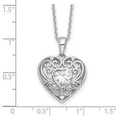 Cheryl M Sterling Silver Rhodium-plated Brilliant-cut CZ Heart 18 Inch Necklace with 2 Inch Extender