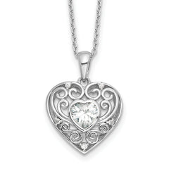 Cheryl M Sterling Silver Rhodium-plated Brilliant-cut CZ Heart 18 Inch Necklace with 2 Inch Extender