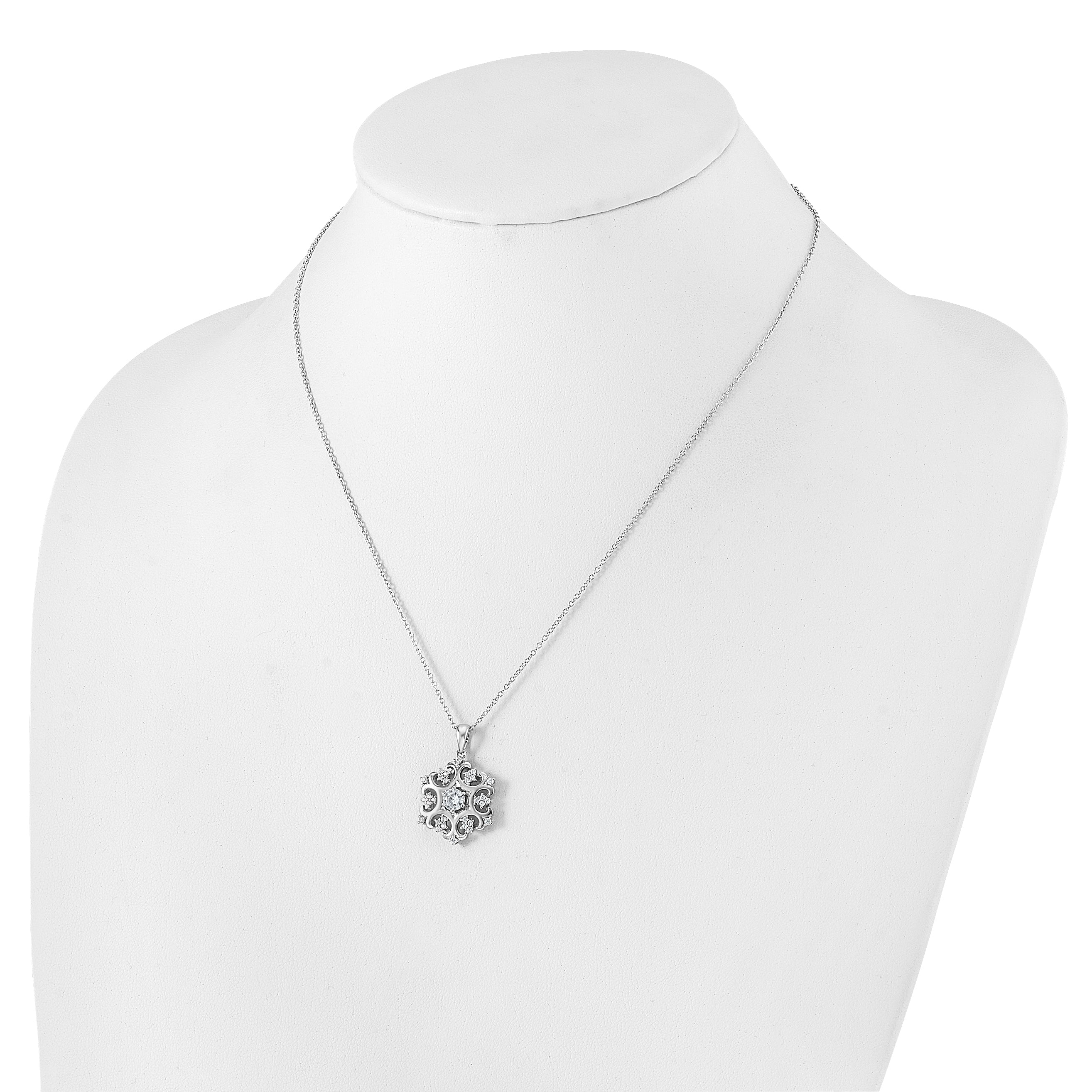 Cheryl M Sterling Silver Rhodium-plated Brilliant-cut CZ Snowflake 18 Inch Necklace with 2 Inch Extender