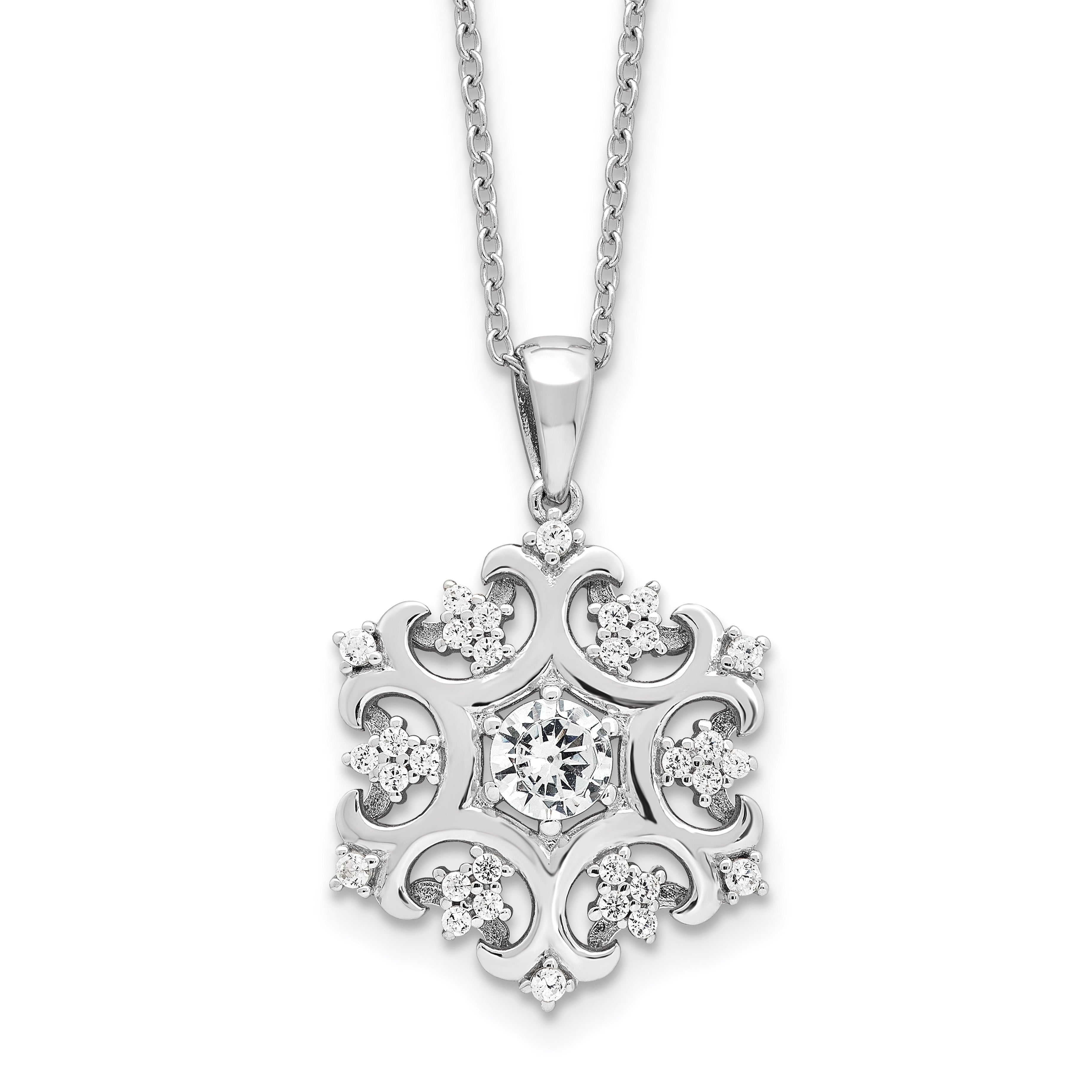 Cheryl M Sterling Silver Rhodium-plated Brilliant-cut CZ Snowflake 18 Inch Necklace with 2 Inch Extender