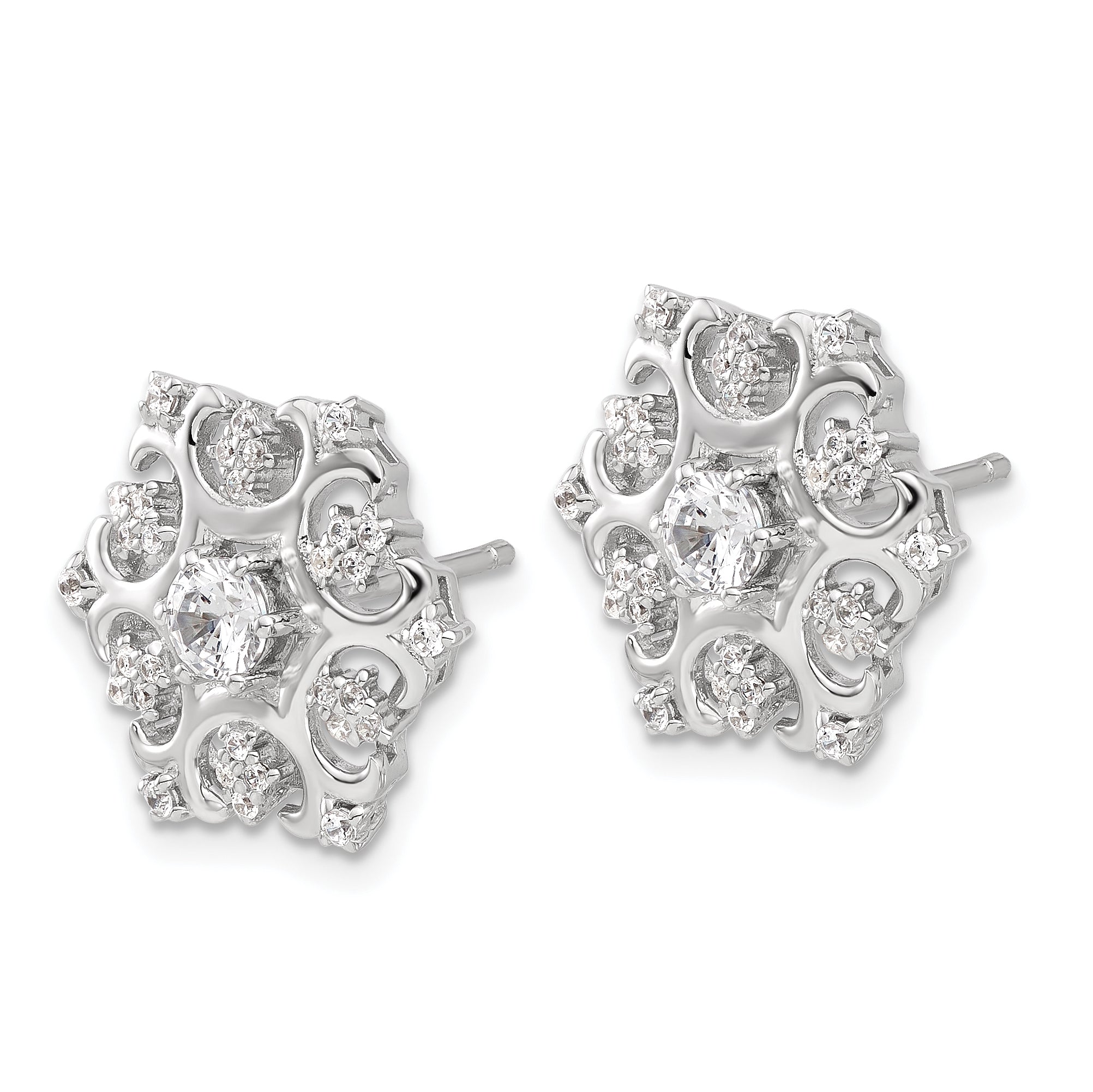 Cheryl M Sterling Silver Rhodium-plated Brilliant-cut CZ Snowflake Post Earrings