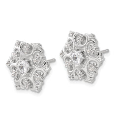 Cheryl M Sterling Silver Rhodium-plated Brilliant-cut CZ Snowflake Post Earrings