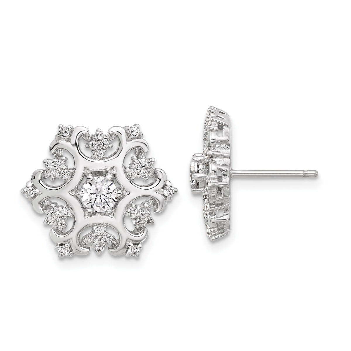 Cheryl M Sterling Silver Rhodium-plated Brilliant-cut CZ Snowflake Post Earrings